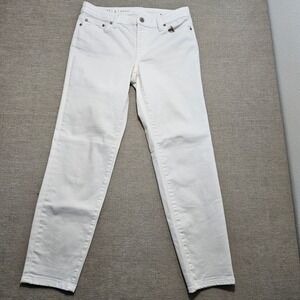 Talbots Flawless Girlfriend Jeans Womens 4 White Straight Leg Mid Rise Denim